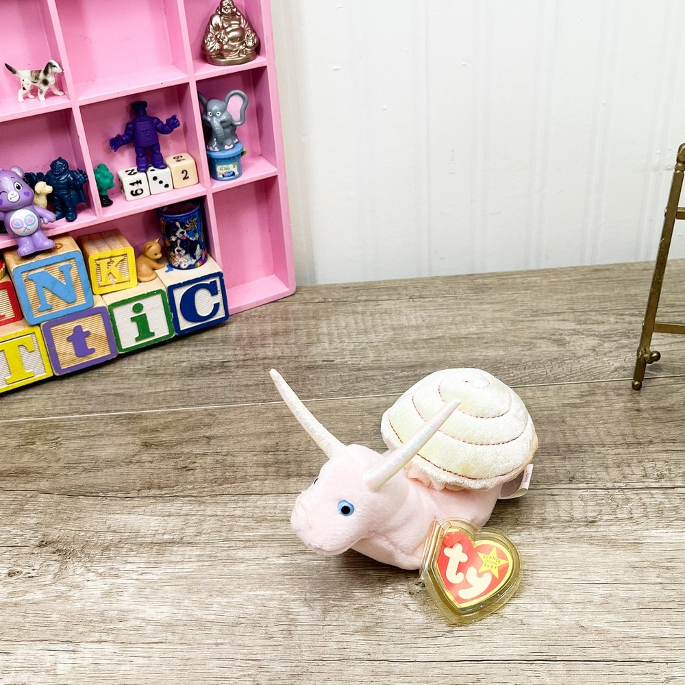 Ty Beanie Baby Swirly the Snail Pink Pastel Shell Plush Collectible Toy 2000